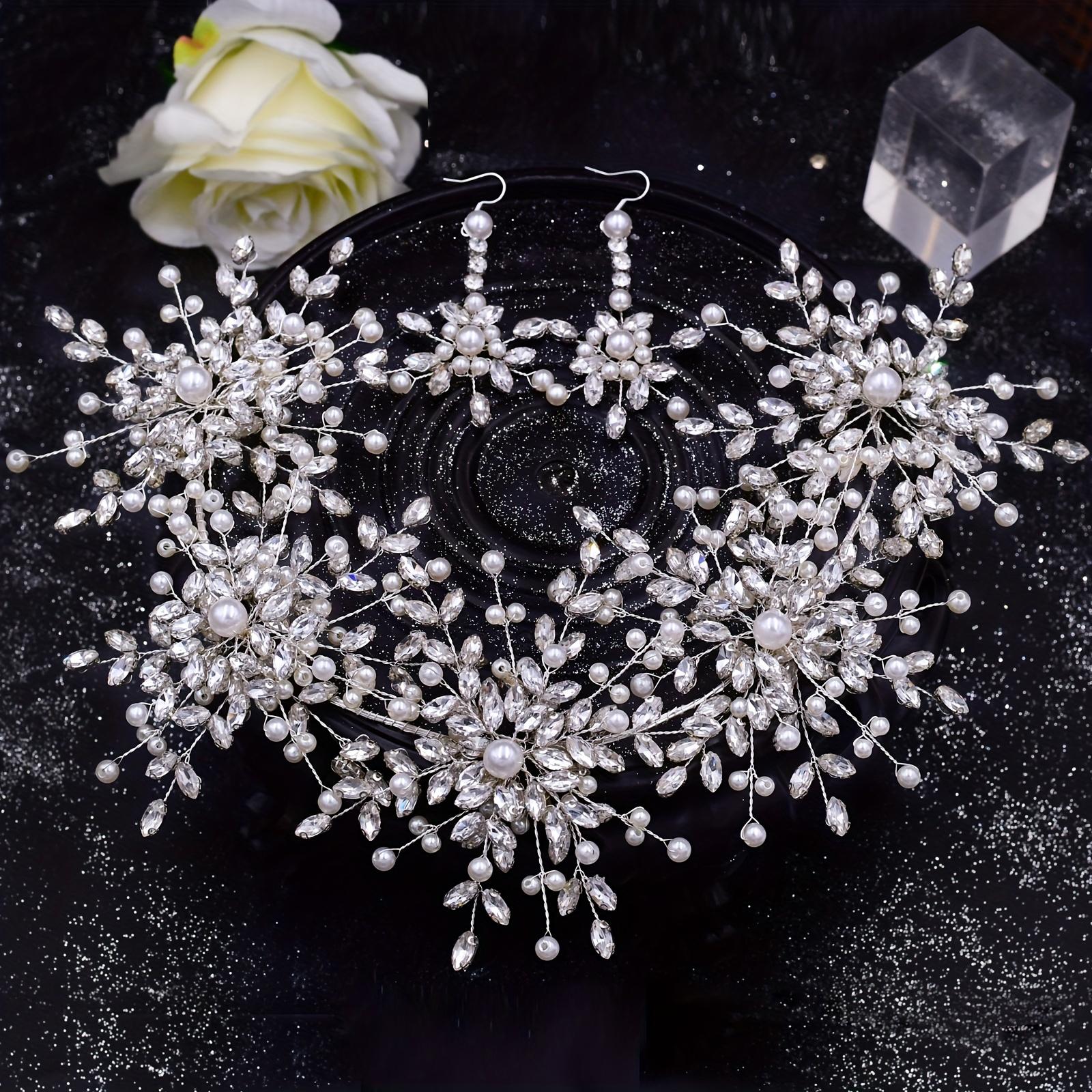 

Элегантный свадебный комплект украшений из 3 шт./компл., 1 шт., романтический головной убор со стразами и цветами, 2 шт., комбинация серег с цветком и искусственным жемчугом