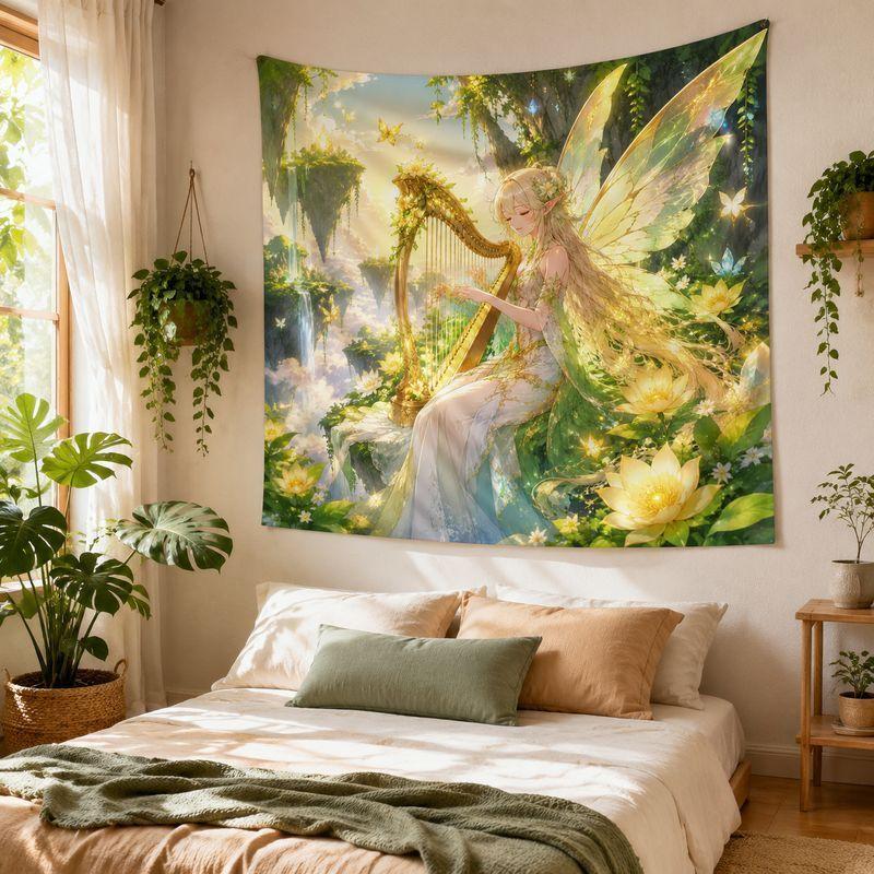 Forest Elf Fairy Anime Tapestry, Galaxy Mushroom Wall Hanging, Nature Fantasy Wall Decor Blanket for Bedroom Dorm