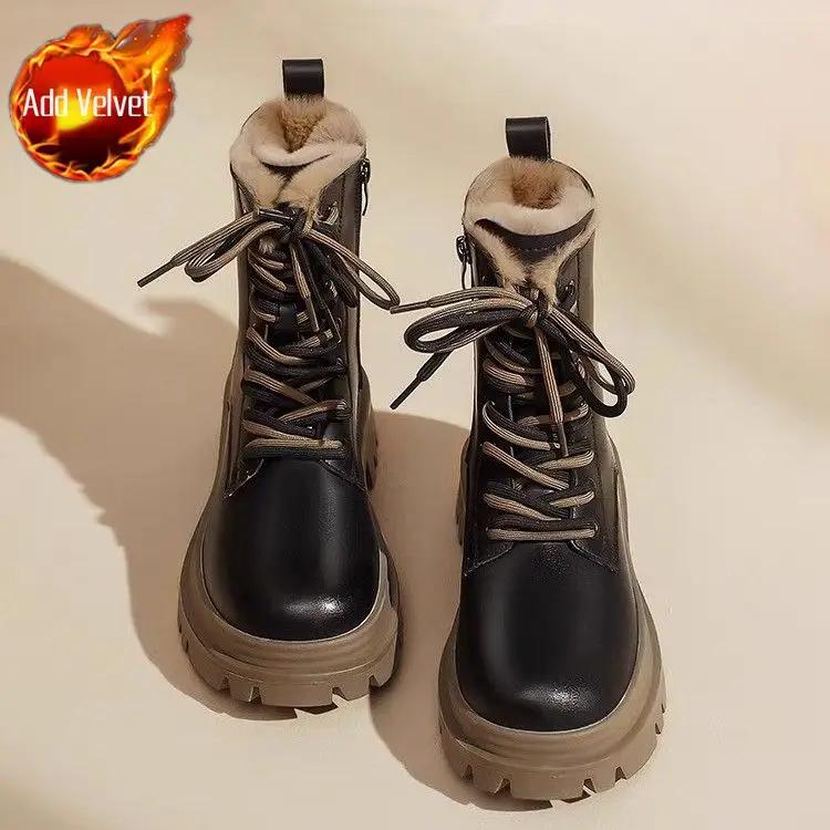 

Fashion Non Slip Combat Chunky Lace-up Snow Boots for Women Biker 2025 New In Trend Comfortable and Elegant Woman Shoes Work Chic Boot 35