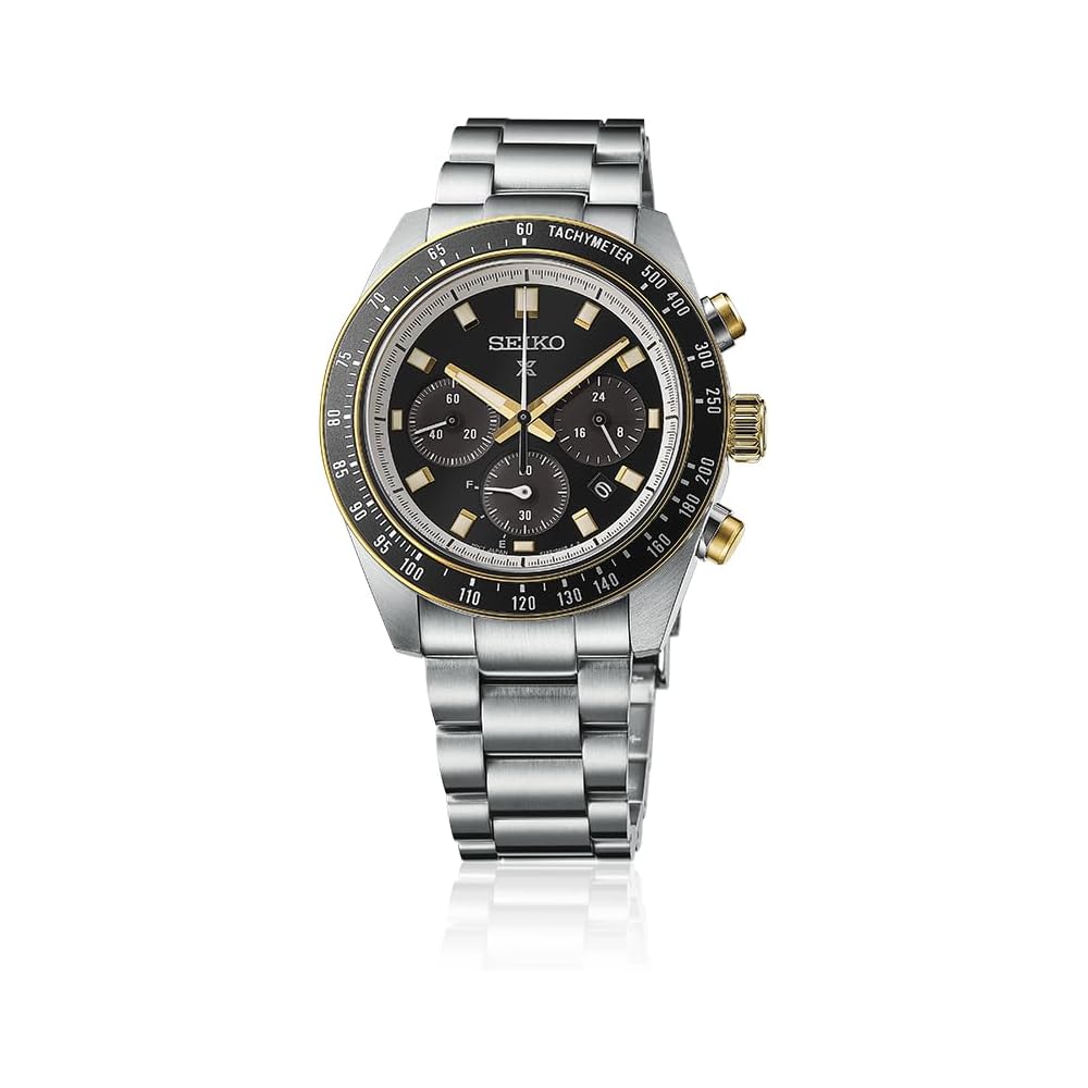 Seiko Prospex SBDL109 Men's Solar Watch Black Gold Chronograph Tachymeter Stainless Steel