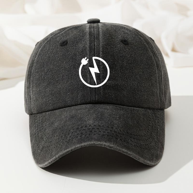 Fashionable Lightning Print Baseball Cap Retro Washed Cap High Quality Versatile Baseball Cap Fishing Cap Hip Hop Curved Brim Hat чёрный