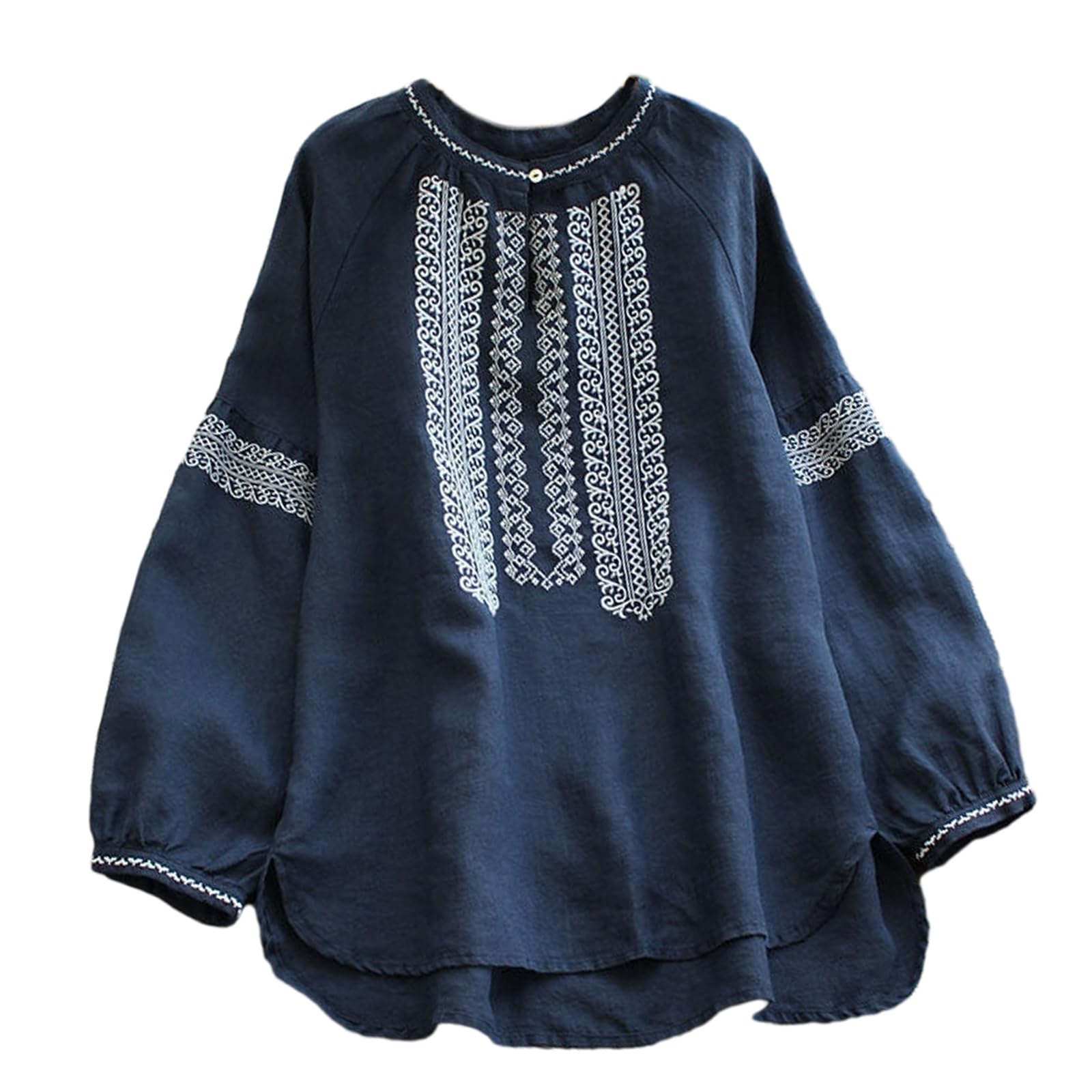 

ORWZDCO Лонгслив с круглым вырезом и вышивкой в этническом стиле, свободного кроя, идеально подходит для повседневной носки и зимы. Женская футболка с принтом, простая, по фигуре, стройнящая, стильная,