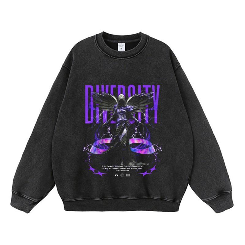 Oversized Vintage Washed Graphic Hoodie Unisex Streetwear Loose Fit Cotton Sweatshirt Men Women