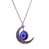Trendy Personality Turkish Blue Eyes Hollowed-out Pattern Crescent Moon Sun Evil Eye Pendant Necklace for Women Men Jewelry Gift