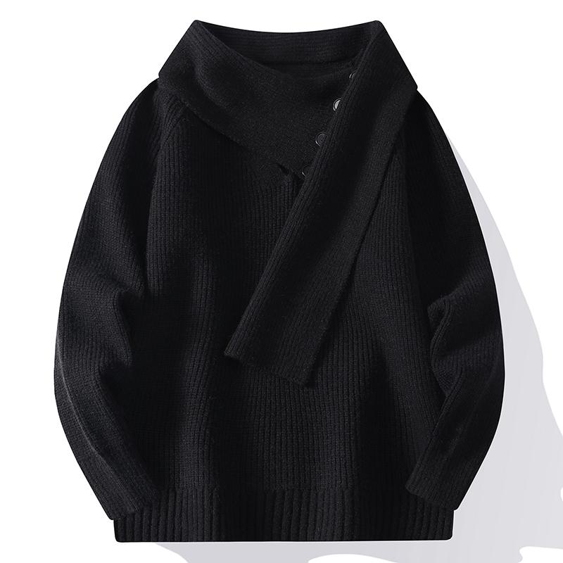 Solid Color Irregular Collar Autumn and Winter Men's Long-sleeved Sweater Tops