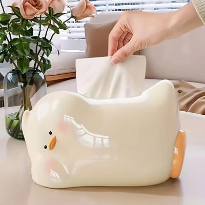 Cute Duck Ceramic Tissue Box Holder,Polished White Decorative Napkin Dispenser with Gold-Tone Accents, Adorable Animal Design for Living Room, Bedroom