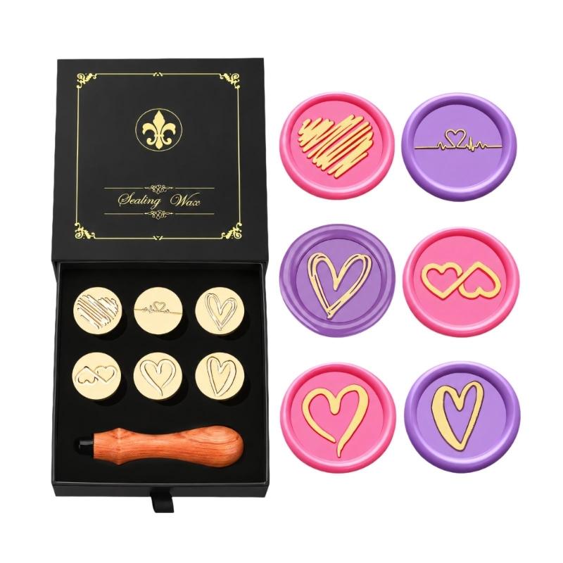 Decorative Wax Seal Stamp with Metal Components and 6 Round Design Disks for Gift Wrapping, Journaling, and Scrapbooks