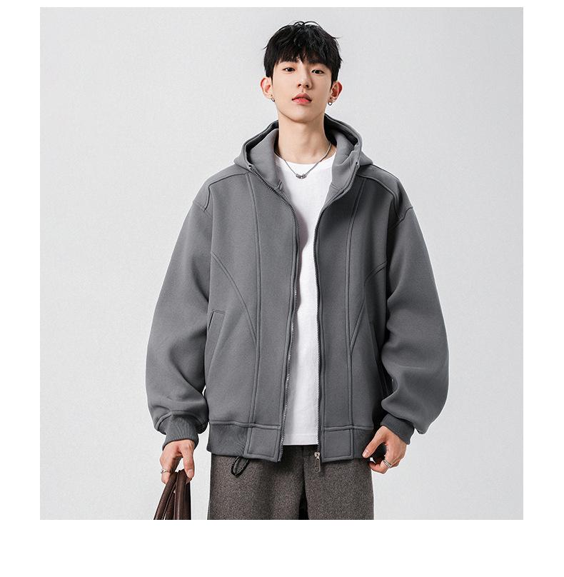 Men's Retro Patchwork Hooded Sweatshirt, 320g, Spring/Autumn Casual Loose Jacket