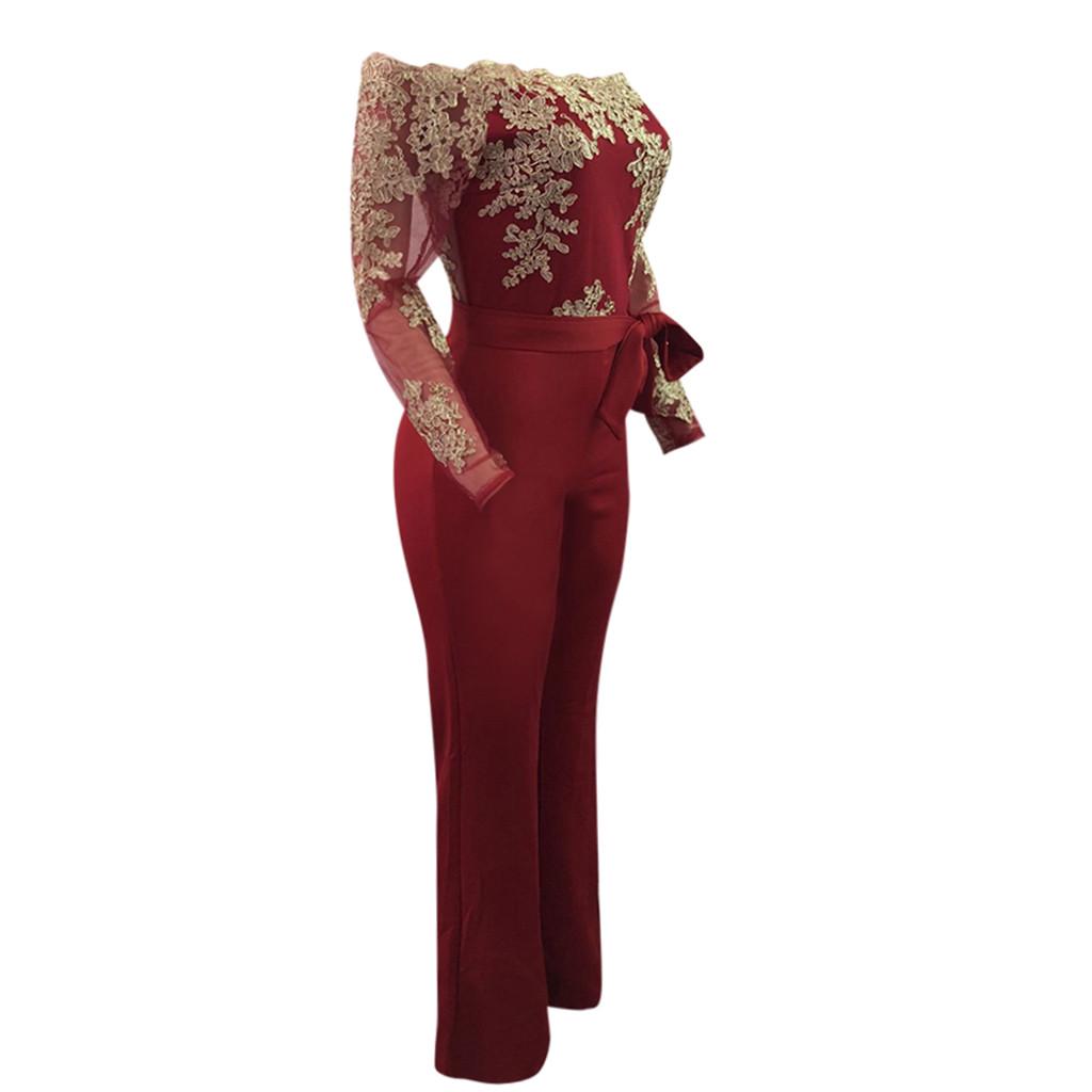 Women Ladies Casual Lace Off Shoulder  Jumpsuit Playsuit Wide Leg Romper