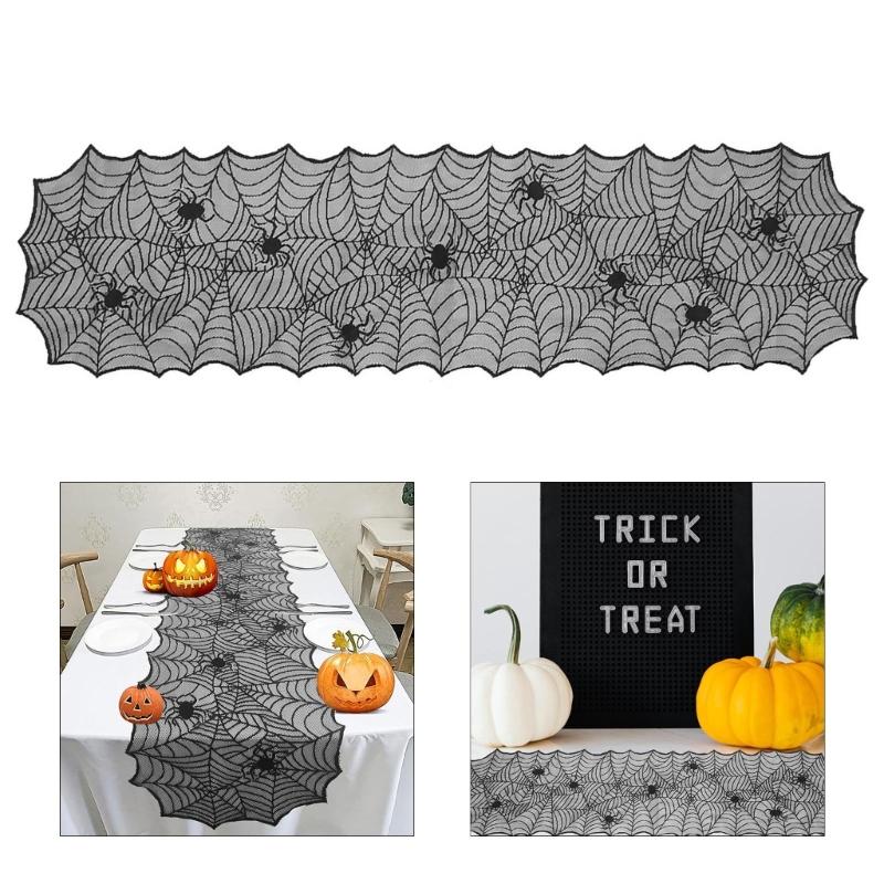 Spooky Halloween Party Decoration Black Lace Spiderweb Table Runner for Festival Atmospheres Tablecloth Decors