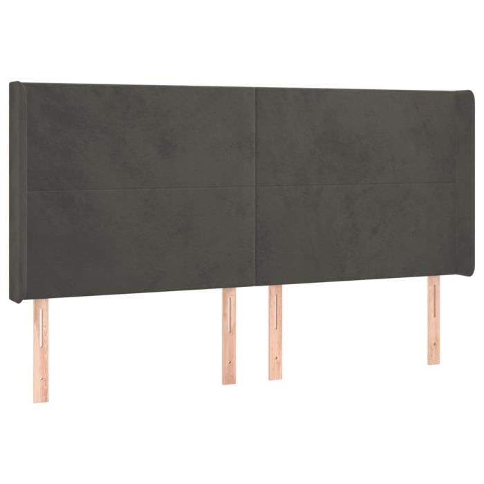 VidaXL Tête de lit avec oreilles Gris foncé 163x16x118-128 cm Velours3119355