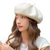 Ladies Casual Beret Beanie Hat Cap Retro Newsboy Faux Leather French Style Hat