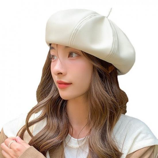 Ladies Casual Beret Beanie Hat Cap Retro Newsboy Faux Leather French Style Hat