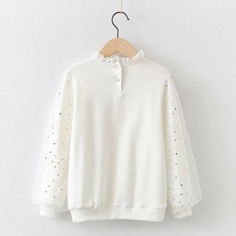 Plus Samt Warm Mesh Schleife Prinzessin Pullover Top für Teenager-Mädchen