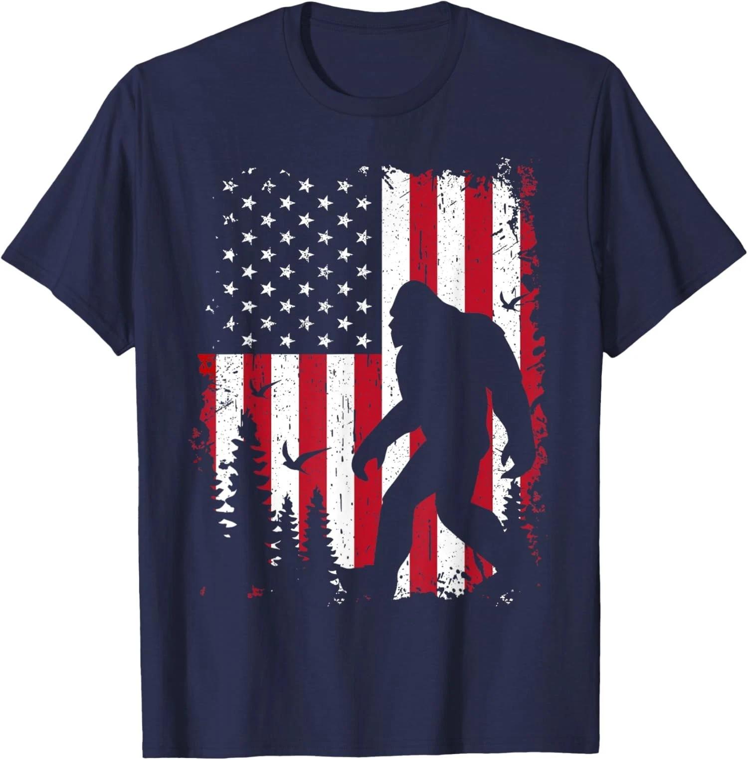 Bigfoot 4th of July Party American USA Flag Patriotic Unisex T-Shirt S разноцветный