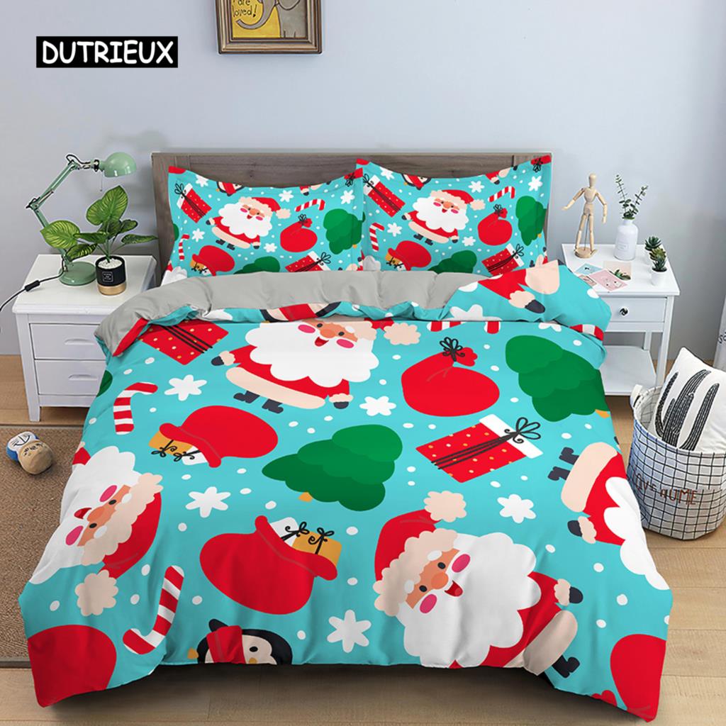 Weihnachts-Bettwäsche-Set 3D-Druck Weihnachtsmann Bettbezug-Set King Queen Einzel-Doppelgröße Kinder Polyester-Bettwäsche-Set ohne Bettlaken