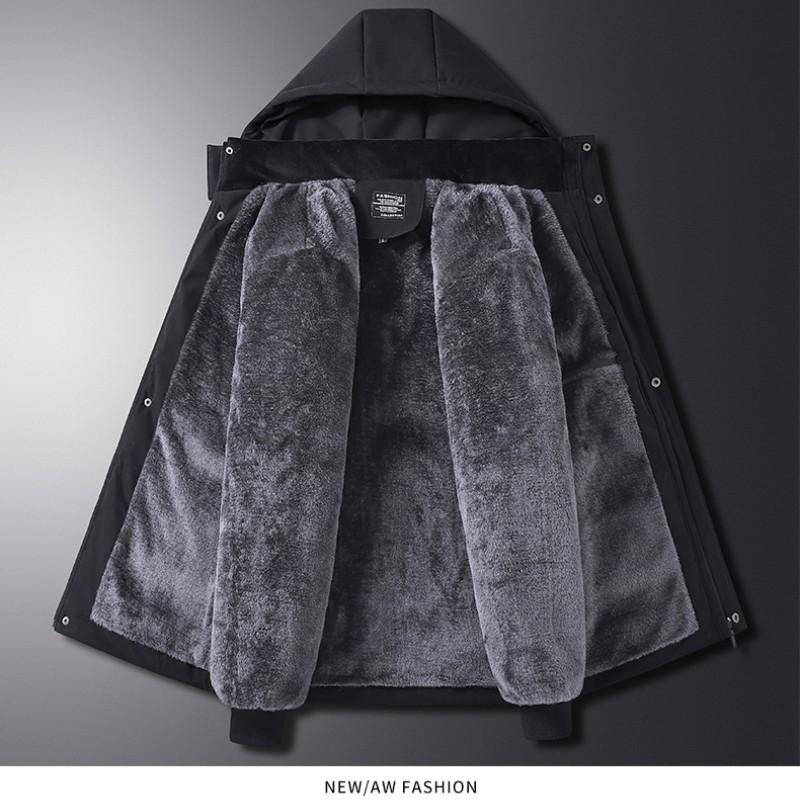 Men's Padded Padded Padded Jacket with Wool and Thick Hooded Winter New Middle-aged and Elderly Warm Loose and Comfortable Padded Jacket