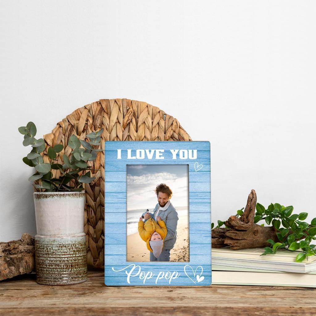 Pop Pop Gifts, I Love You PopPop Photos Frames, Holds 4 X 6 Inch Photo, Farmhouse Wooden Picture Frame Gifts, Father's Day Gift for Grandpa, Grandpa
