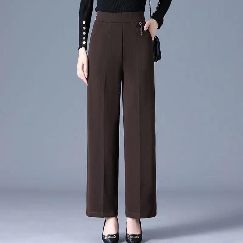Elastic High-Waist Wide-Leg Pants for Middle-Aged and Elderly Women - Spring & Autumn Casual Plus Size