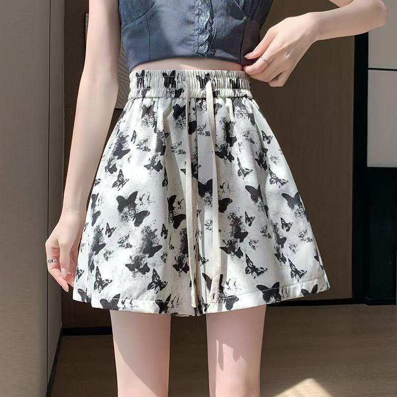 

Укороченные брюки с принтом бабочек и окрашенные для женщин на лето Новинка Дизайн с высокой талией Спортивные пляжные брюки Шорты, стройнящие и с широкими штанинами M белый