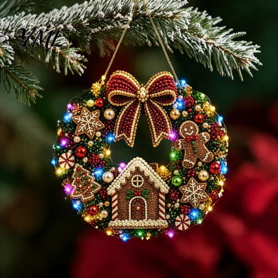 Holiday Gift for Friends 2Pcs Pearl Diamond Christmas Ornament Set, 2D Acrylic Glitter Hanging Tree Pendants Decor with Ribbon, Festive Pendant Party