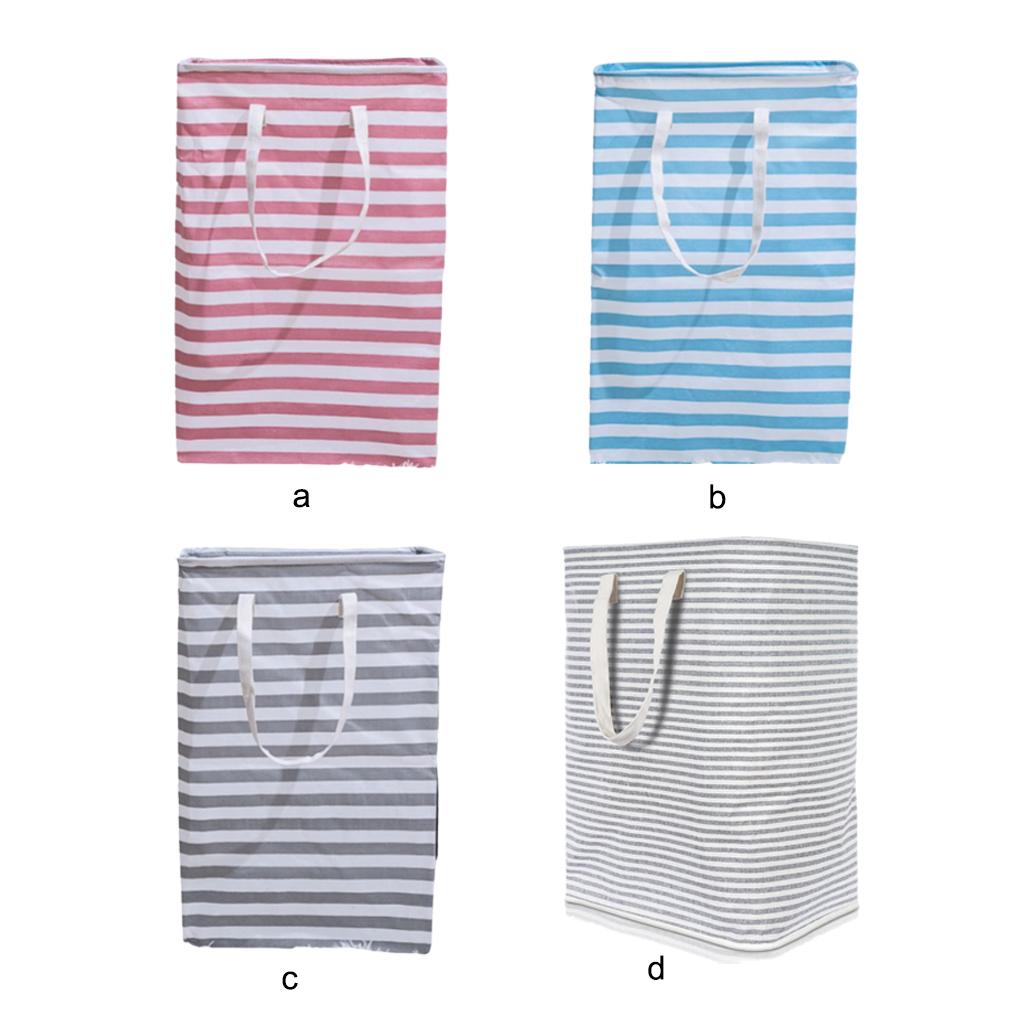 Laundry Basket Stripe Reusable Canvas Large Capacity Clothes Storage Bag Portable Washing Bin Baskets Container with Handle