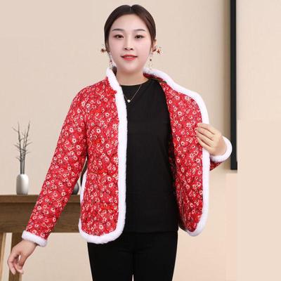Winter Cotton Padded Retro Chinese Style Women Jacket And Coat Print Warm Clothes