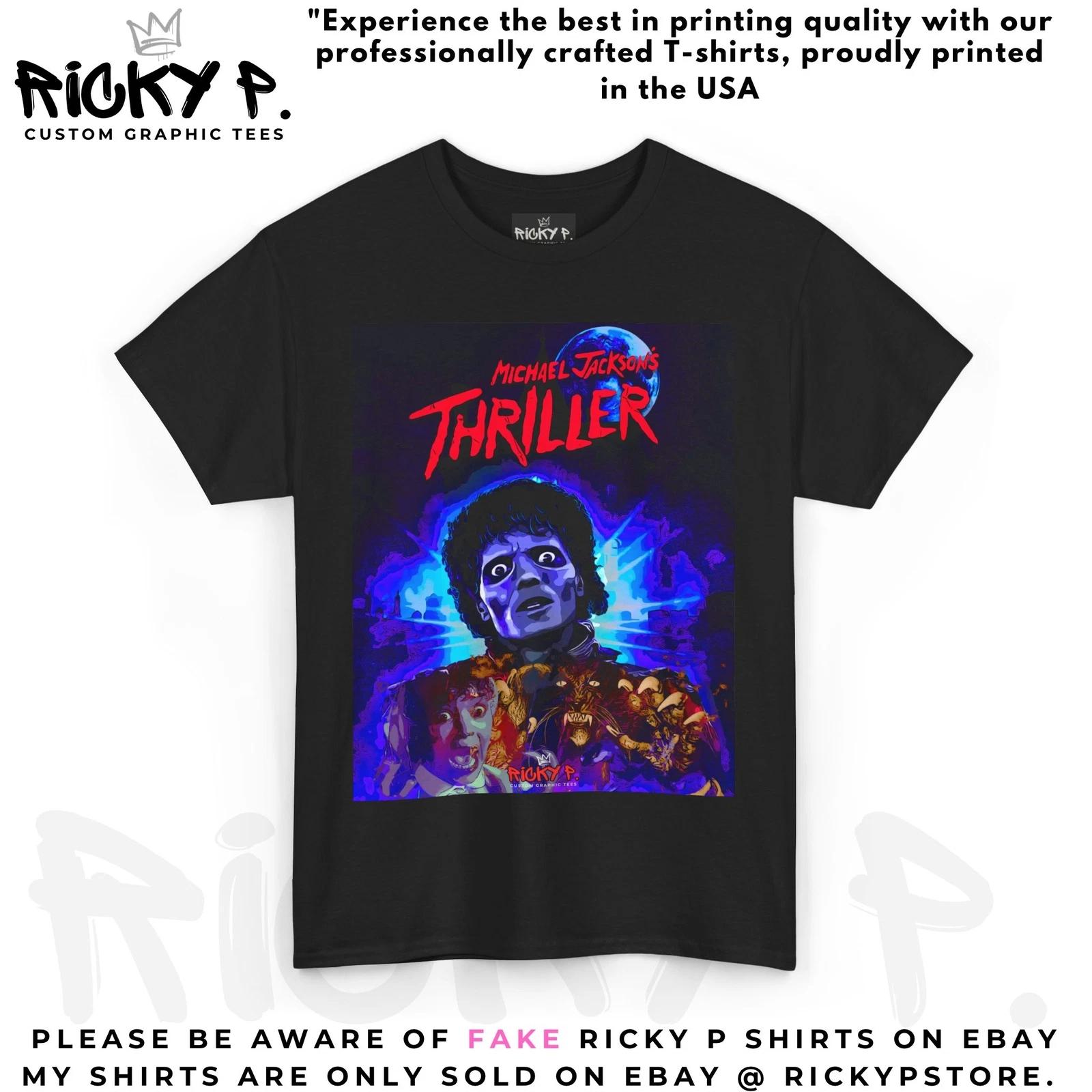 Michael Jackson Thriller Ricky P MJ 100% Cotton T-shirt Mens Tees Top Unisex Heavy Cotton Tee 4XL
