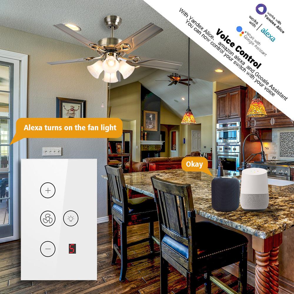 AU US Zigbee Smart Fan Light Switch 5 Speed Thyristor Control for App Control IP20 Rated 10A WiFi Touch Panel Wall Switch