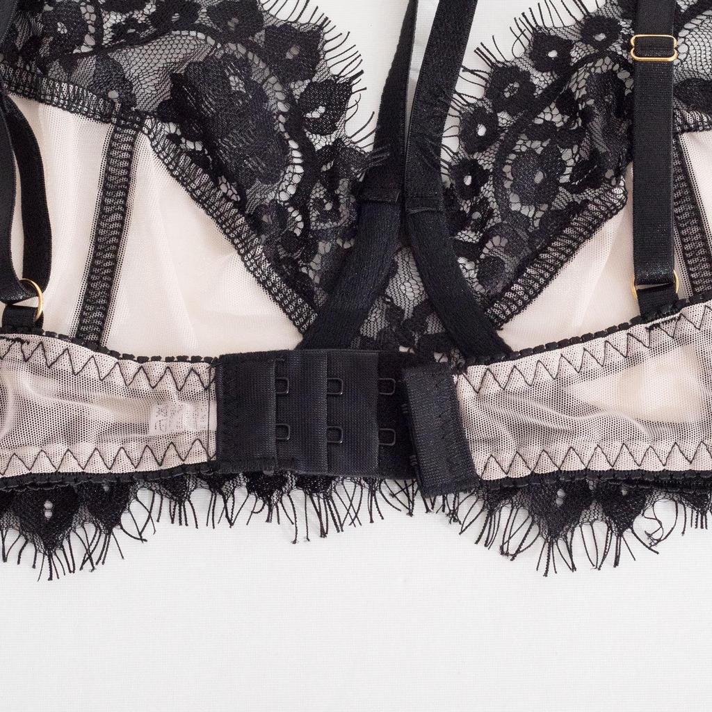 Sensual Lace Trim Thong Leg Garter Set - Ultra-Thin, See-Through, Chest-Minimizing Lingerie