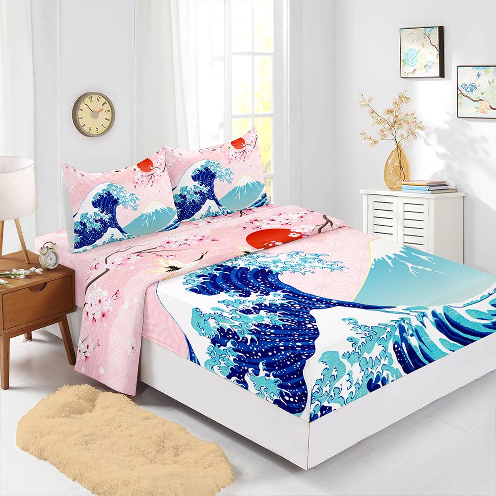 

Four-Piece Mattress Digital Printing Japanese Cherry Blossom Mattress Protective Cover Bedding (90cm * 190cm * 40cm) Pillowcase * 1