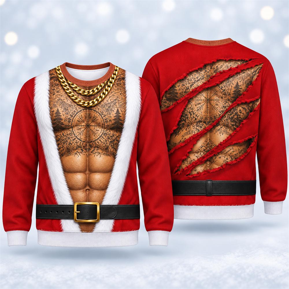 Christmas Fun Costume Fake Muscle  3D Print Long Sleeves Pullovers Autumn Winter Comfortable Base Outerwear Versatile Pullovers