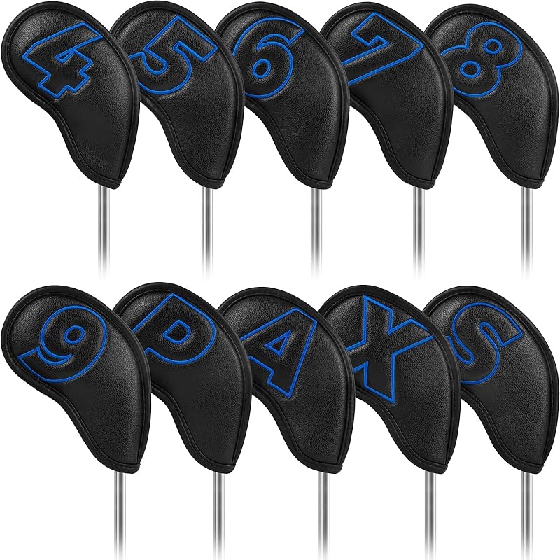 Craftsman Golf 10pcs Red No. on Both Sides Magnetic Closure Classic Black Leather Iron Headcover Covers Set Travel Cases Protector Available Custom
