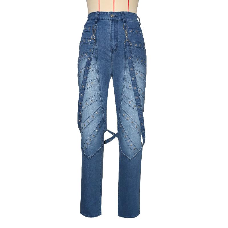 2026 New Fashion High-Waisted Jeans with Metal Studs Casual Women's Trousers