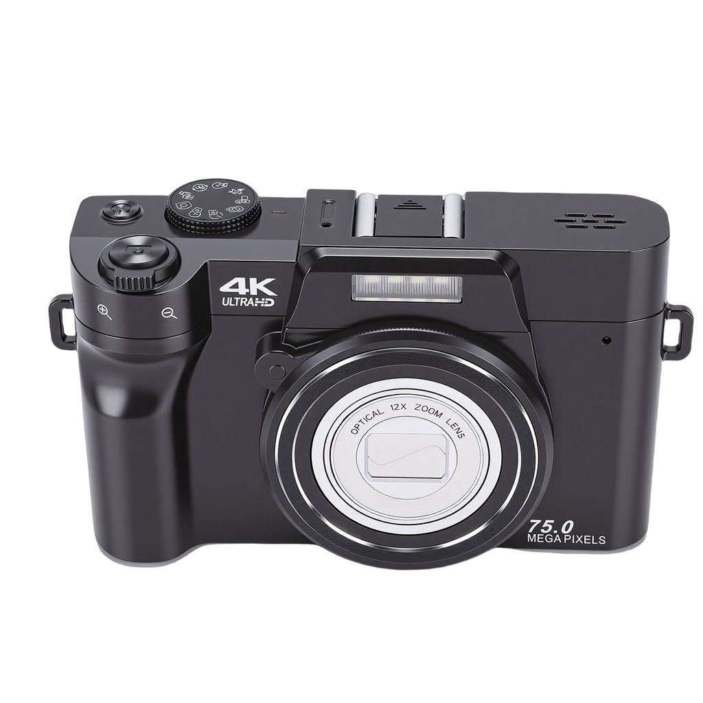 4K Digital Camera 12X Optical Zoom WIFI 75MP Portable Auto   Compact Camera for Travel