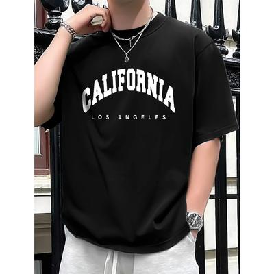 2025  Men's 100%  Casual Loose CALIFORNIA Printing Comfortable Round Neck Short Sleeve T-shirt Street Fashion Clothing