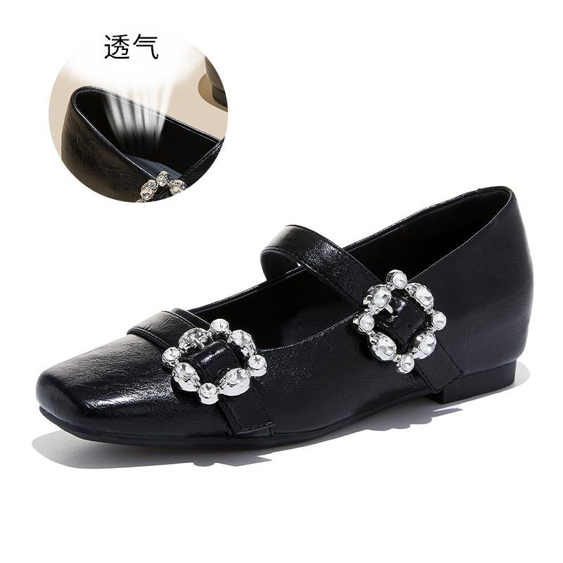 French diamond buckle Mary Jane shoes spring new commuter versatile women s shoes one-word buckle casual square head single shoes women 35 чёрный 4990₽