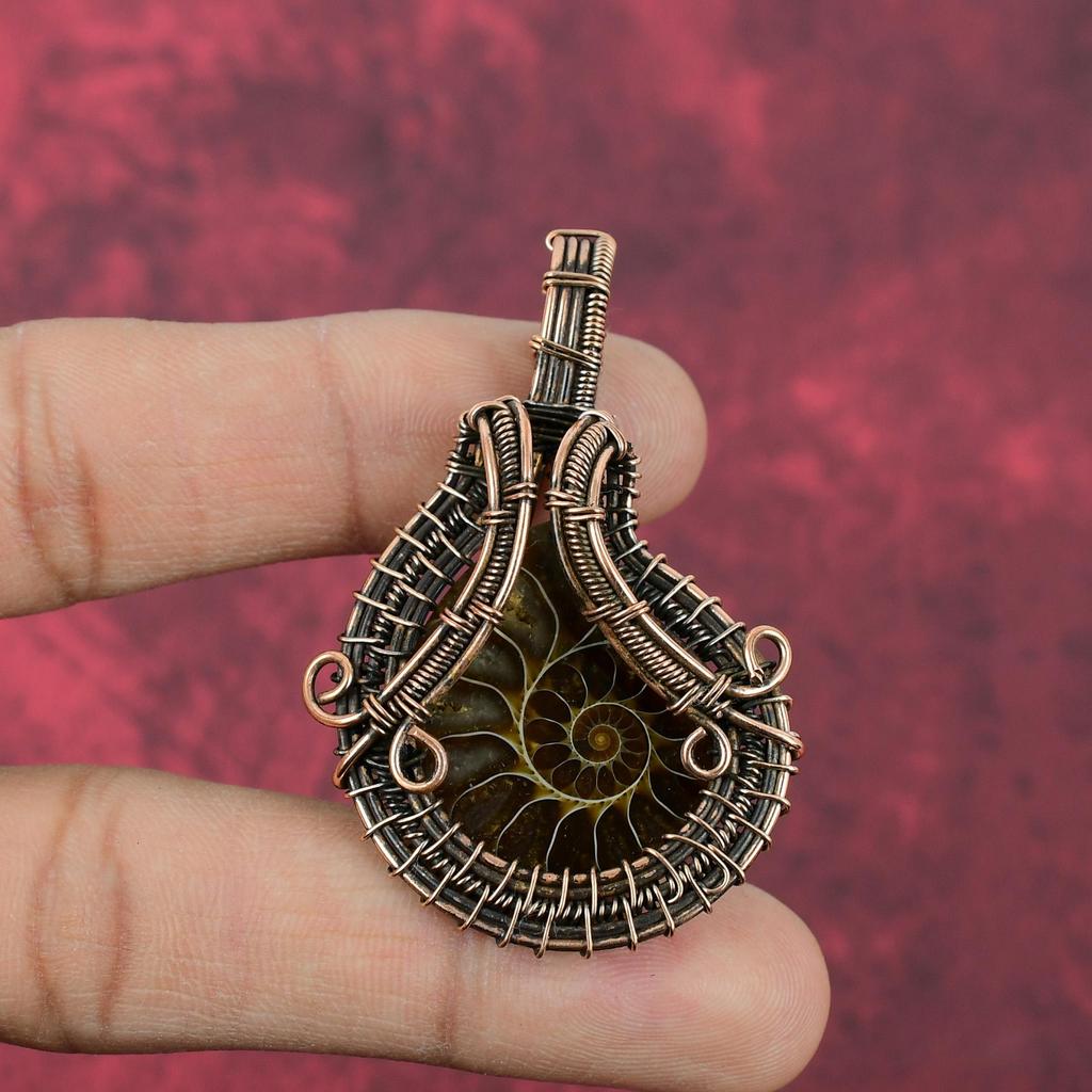 Ammonite Fossil Pendant Copper Wire Wrapped Pendant Handmade Elegant Pendant Copper Wire Wrap Pendant Gifts For Mom Natural Gemstone Jewelry