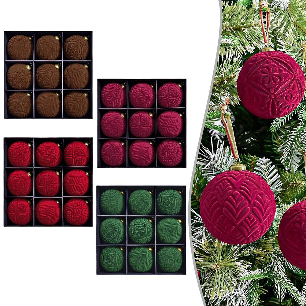 Elegante Samt-Weihnachtskugeln - 9er-Pack 8cm Hängende Ornamente Für Festliche Navidad Weihnachten Dekorationen Weihnachtsbedarf