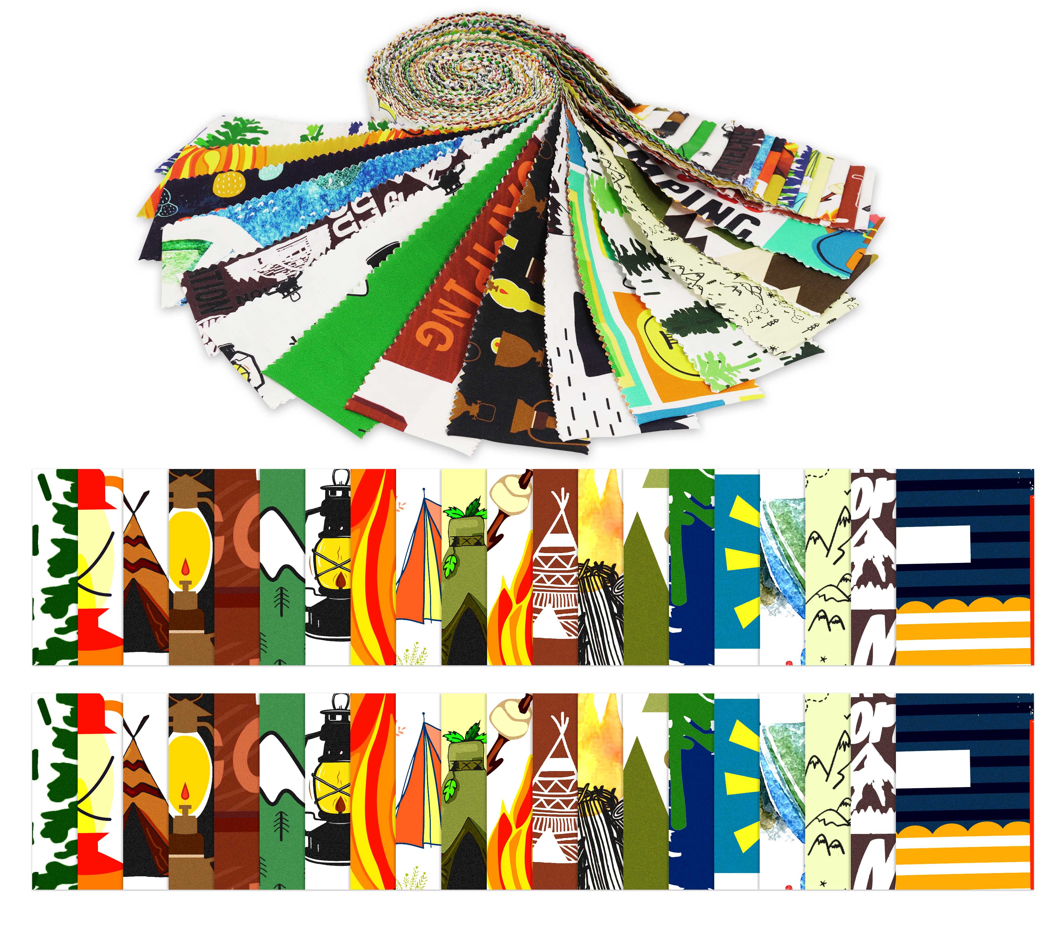 

Soimoi, 40 шт. Кемпінговий принт, попередньо нарізані тканини, смужки, згорнуті 1,5x42 дюймів, бавовняні желе, рулони для ковтіння - 1.5x42inches різнокольоровий