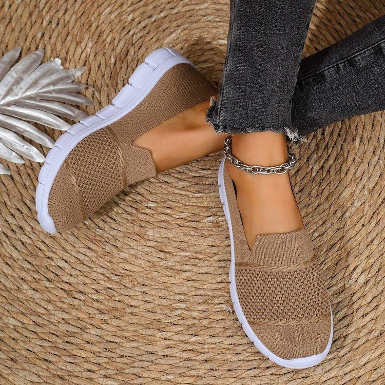 Foreign trade mesh breathable flat bottom solid color casual shoes women's flying woven single shoes 2025 large size 2025 women's shoes
