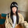 Wool letter bag head hat women's autumn and winter versatile big head circumference pullover cold hat knitted stacking hat