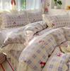 Princess Style Crinkled Gauze Lace Bedding Set - 4-Piece Washable Cotton Plaid Double Duvet Cover for All Seasons