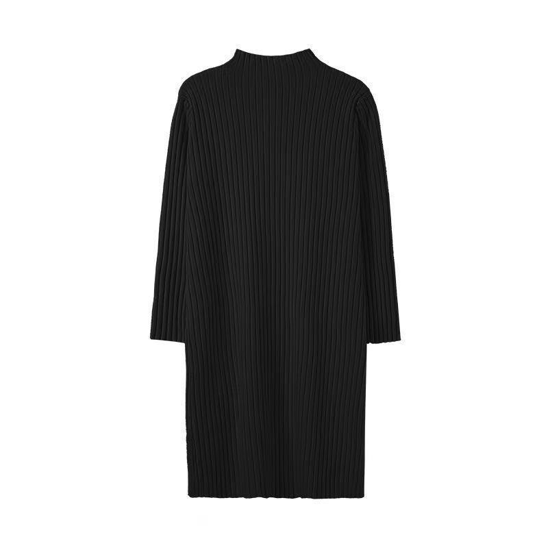 Autumn/Winter Knit Dress with Half-High Collar and Long Sleeves - Versatile Mid-Length Sweater Dress