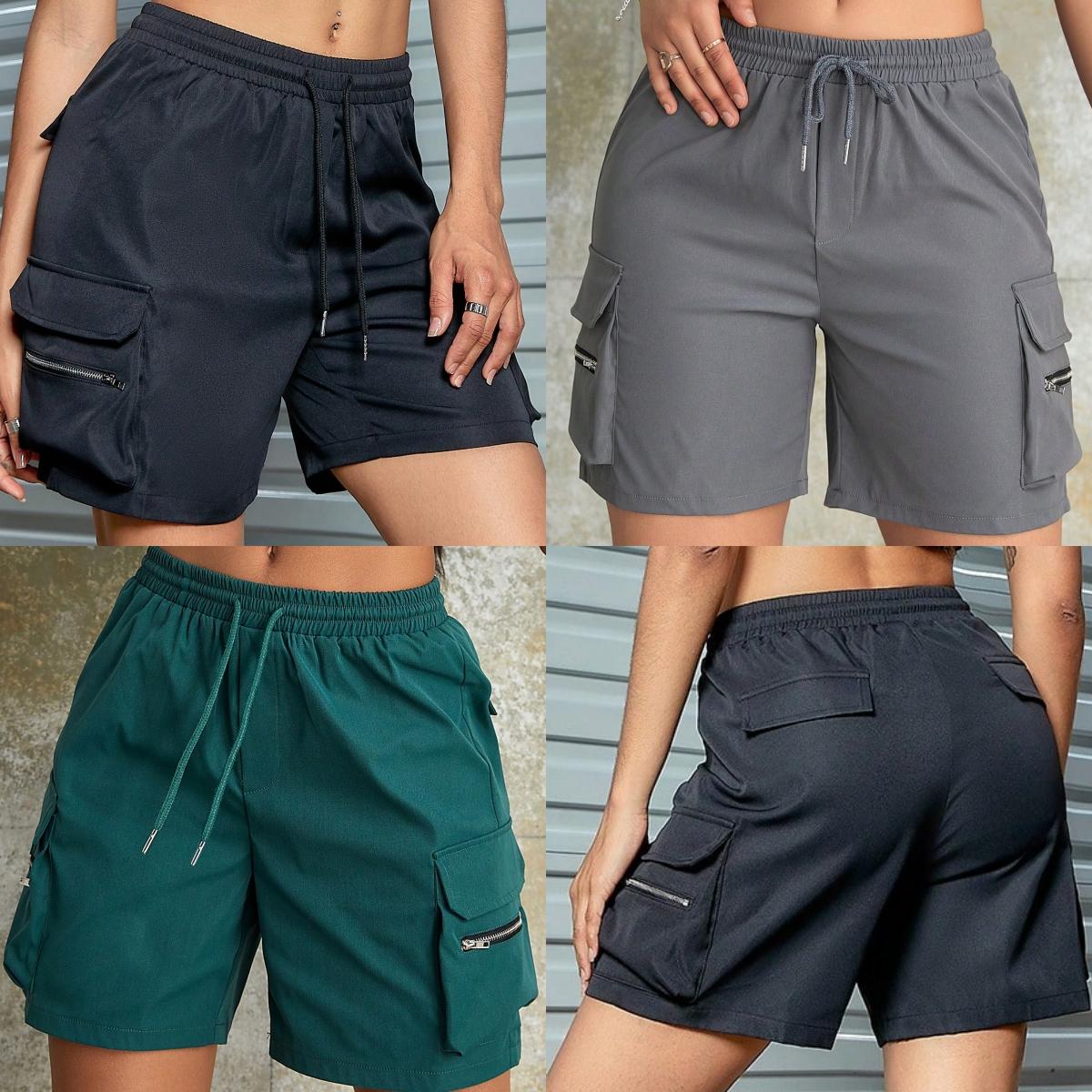 

Rose Beauty A Women Loose Shorts Drawstring Waist Zipper Detail Flap Pocket Casual Cargo Ladies Shorts Multi Color XXL зелений