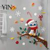 Festive Home Beautification Supplies Cute Christmas Owl Window Sticker, Snowy Branch Candy Glass Decal, Waterproof Self Adhesive Seasonal Wall