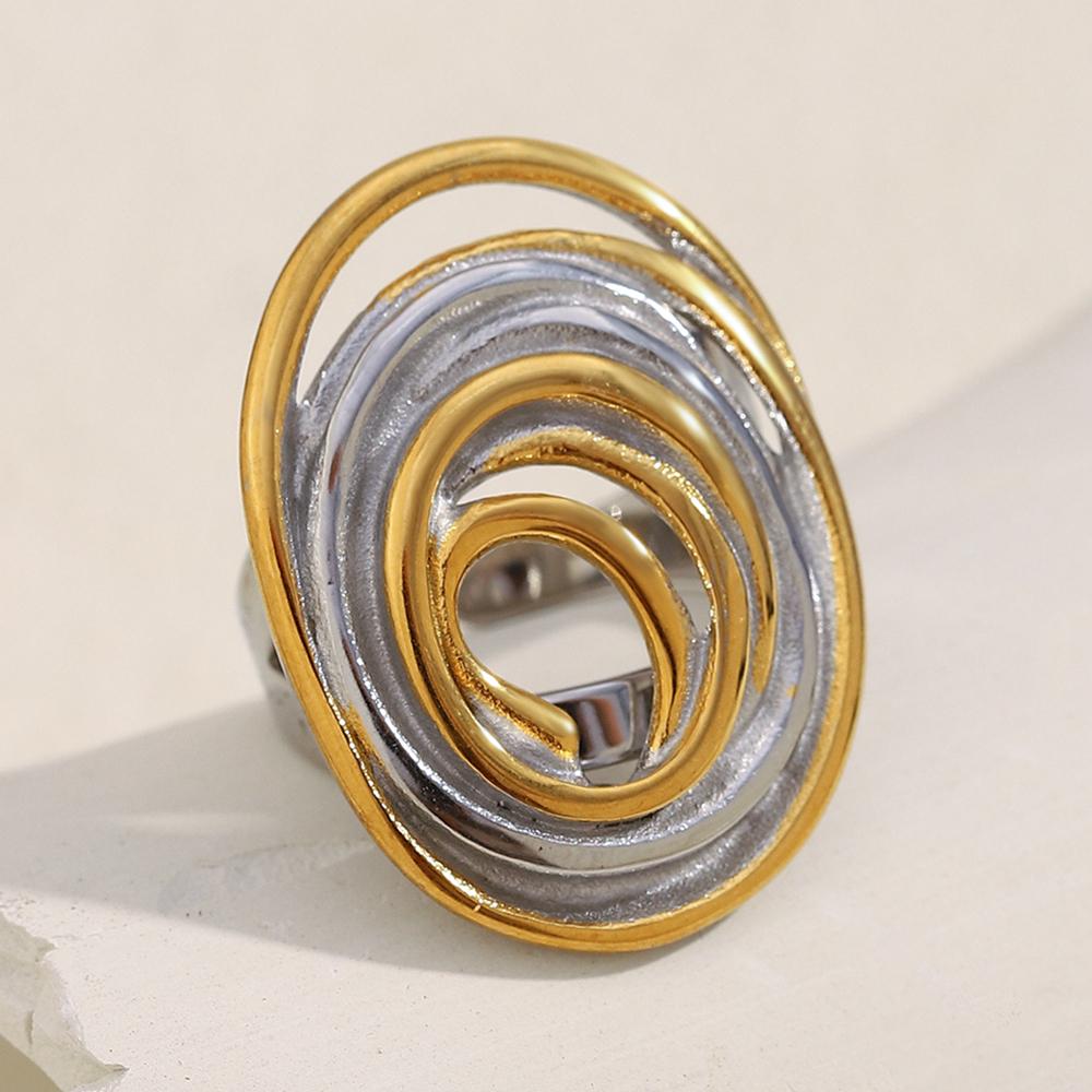 MamacitaSlay 316L Stainless Steel Two Tone Oval Thread Opening Ring Party Waterproof 18K Gold Plated Jewelry Women's Unique Gift