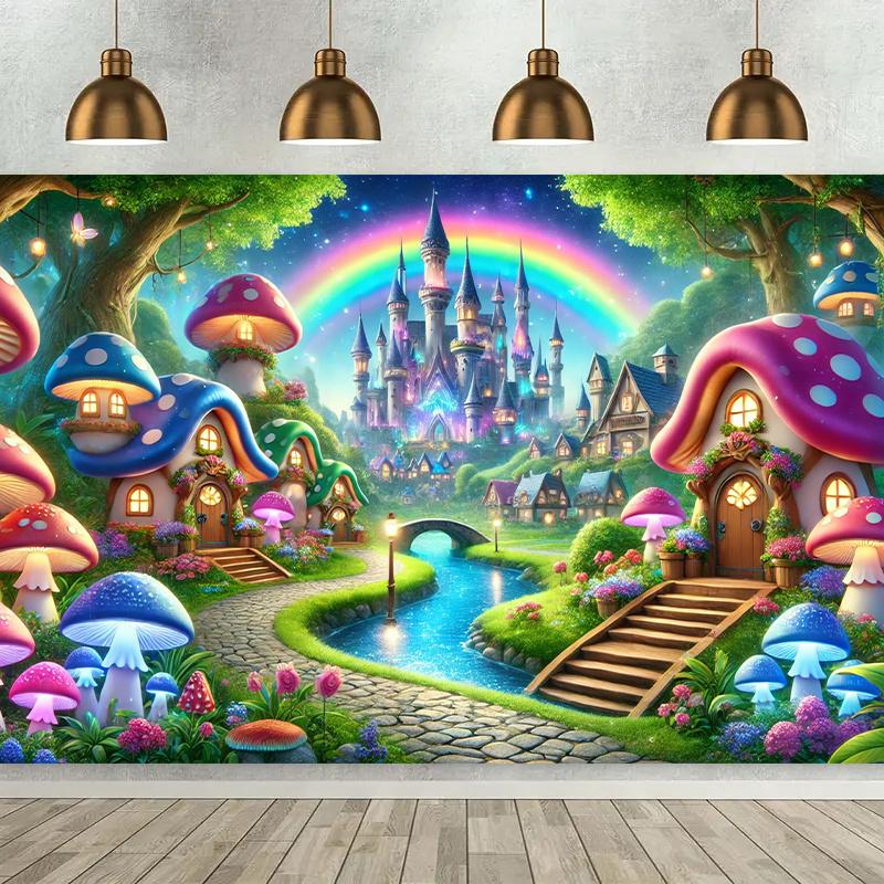 Fantasy Fairy Tale Forest Fairy Mushroom House Background Girl Birthday Party Decoration Roomposter Bedsidesofa Background Props