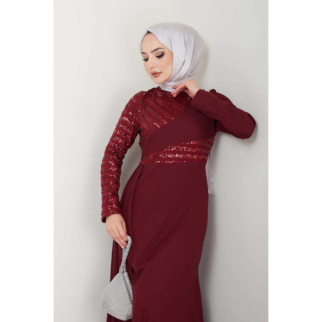 Damenbekleidung Abendkleid Mode Pailletten Cape Hijab Fisch Abendkleid 2711 Schwarz