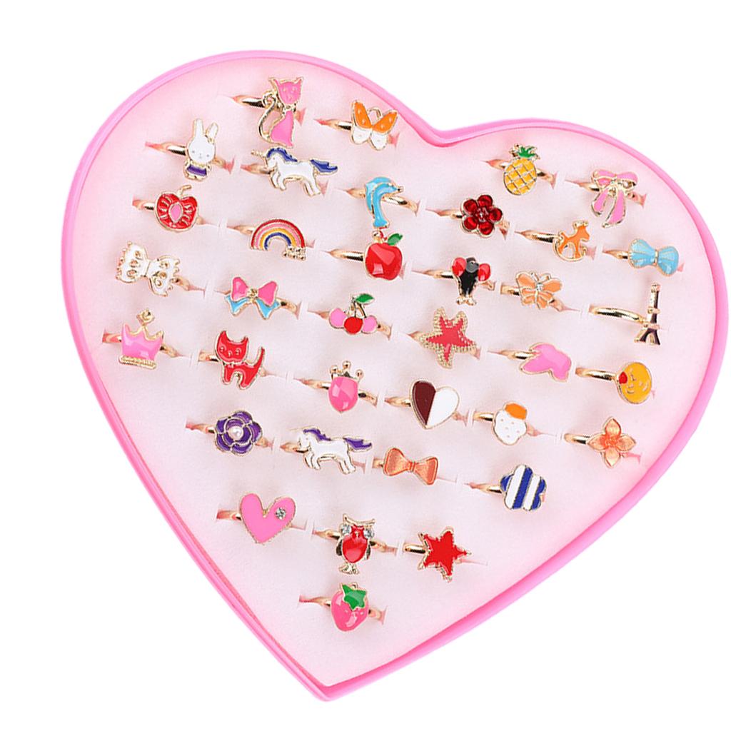 36pcs Adjustable Rings for Children Cartoon Rings Flower Animal Fashion Jewelry Girls Dress Up Rings Party Accessories